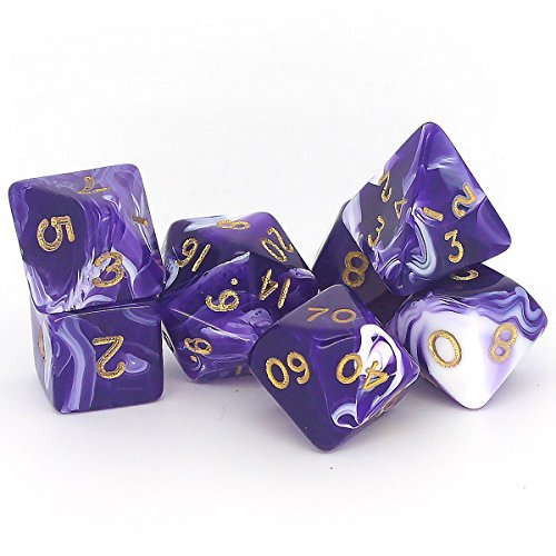D20 Polyhedral 7 Piece Dice Set - Marble - Purple