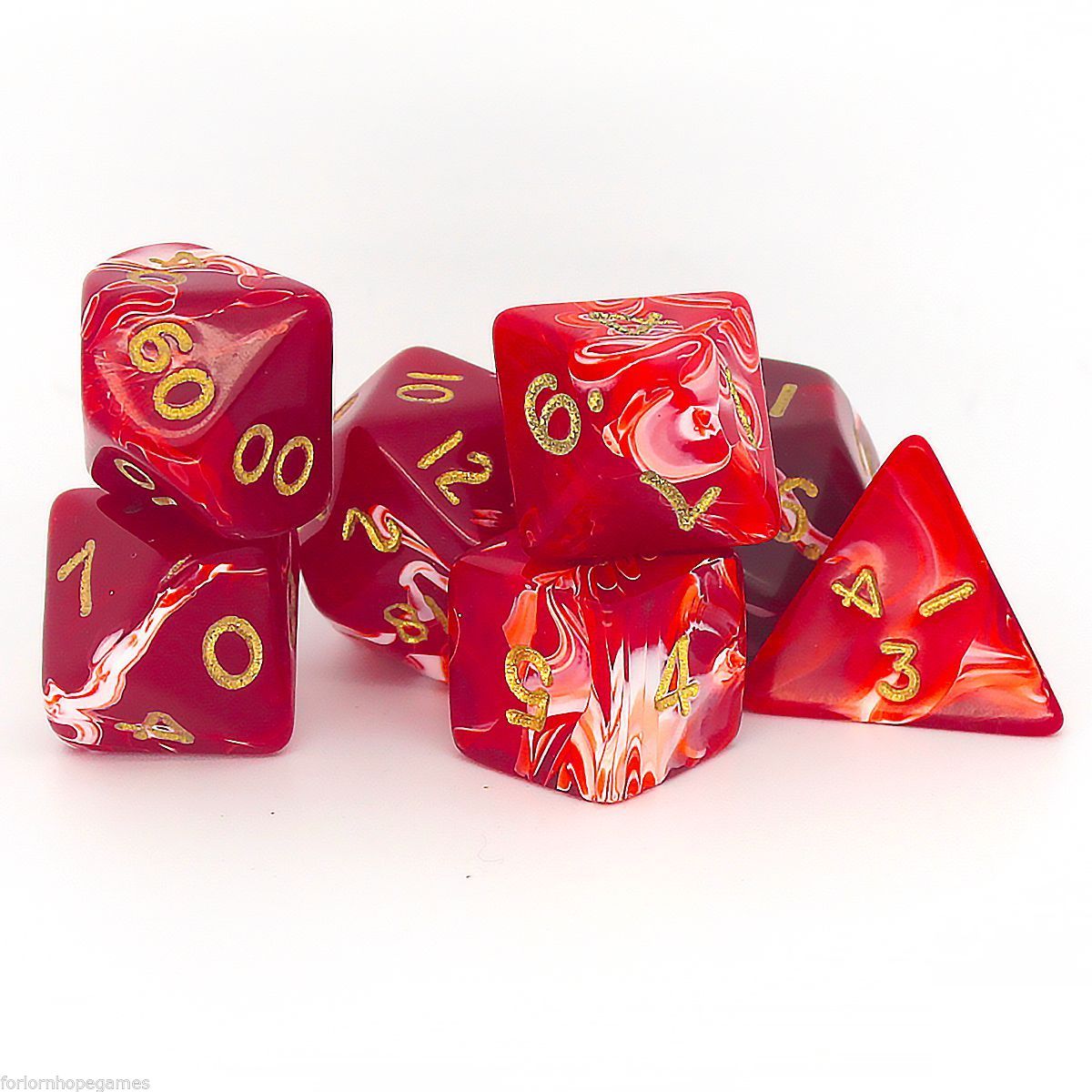 D20 Polyhedral 7 Piece Dice Set - Marble - Cherry Cream (Red)