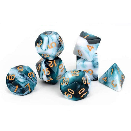 D20 Polyhedral 7 Piece Dice Set - Marble - Dark Turquoise