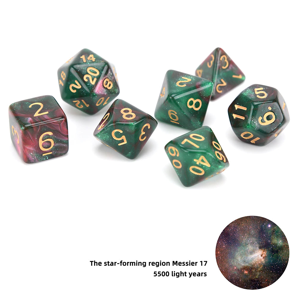 D20 Polyhedral 7 Piece Dice Set - Galaxy / Space - Messer 17