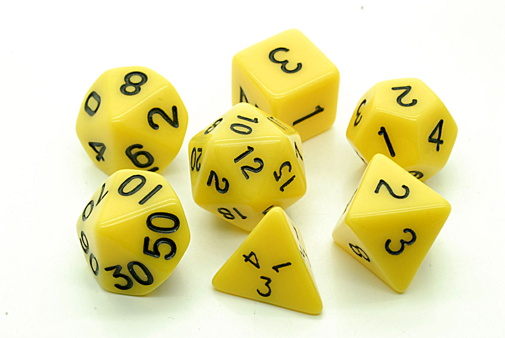 D20 Polyhedral 7 Piece Dice Set - Opaque - Yellow