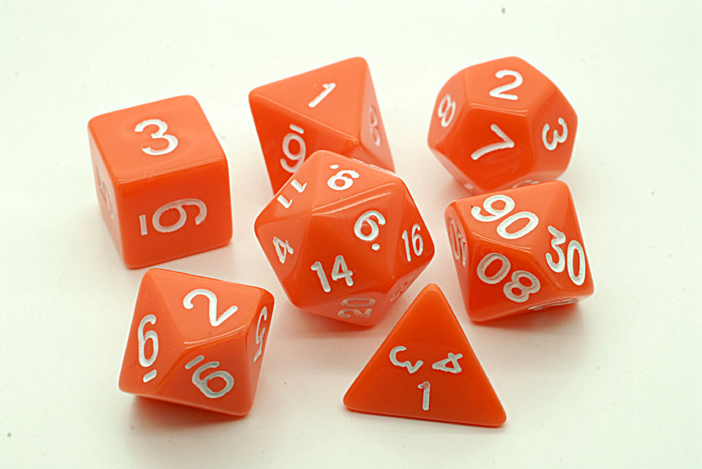 D20 Polyhedral 7 Piece Dice Set - Opaque - Orange