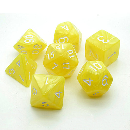 D20 Polyhedral 7 Piece Dice Set - Pearl - Bright Yellow