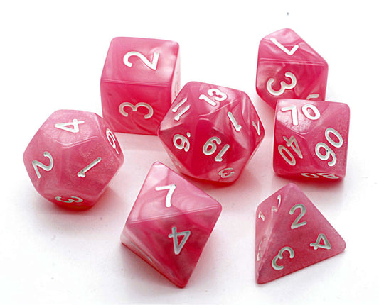 D20 Polyhedral 7 Piece Dice Set - Pearl - Rose Pink