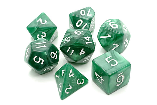 D20 Polyhedral 7 Piece Dice Set - Pearl - Green/White