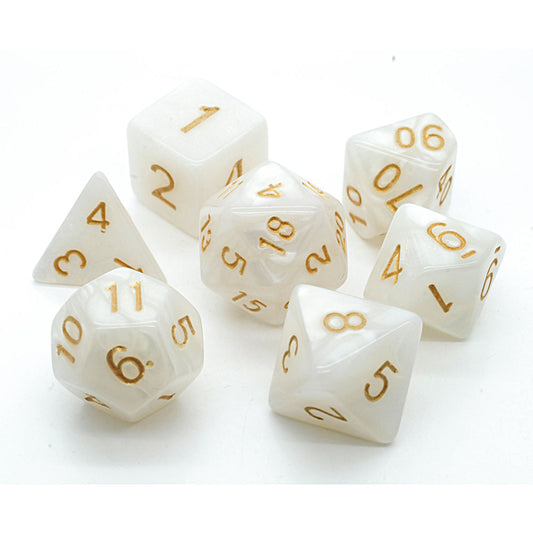 D20 Polyhedral 7 Piece Dice Set - Pearl - White