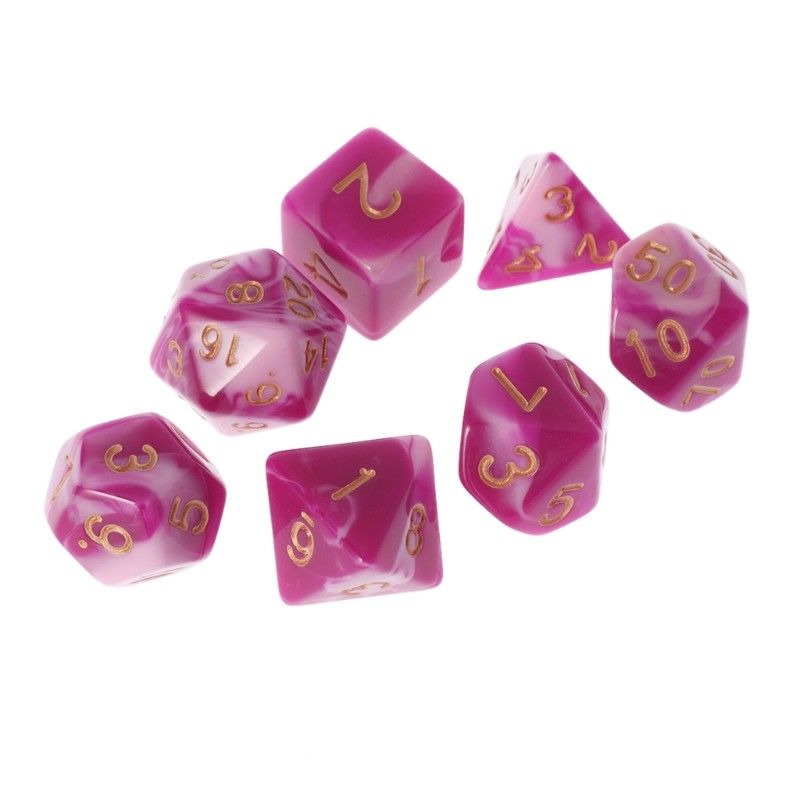 D20 Polyhedral 7 Piece Dice Set - Elemental - Hot Pink/Milk White