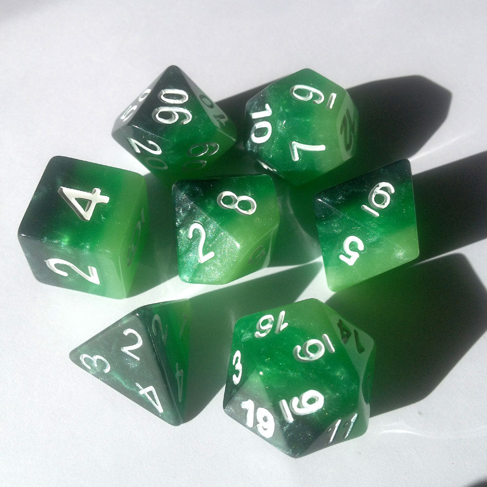 D20 Polyhedral 7 Piece Dice Set - Rainbow - Emerald