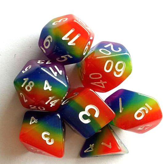 D20 Polyhedral 7 Piece Dice Set - Rainbow - Opaque