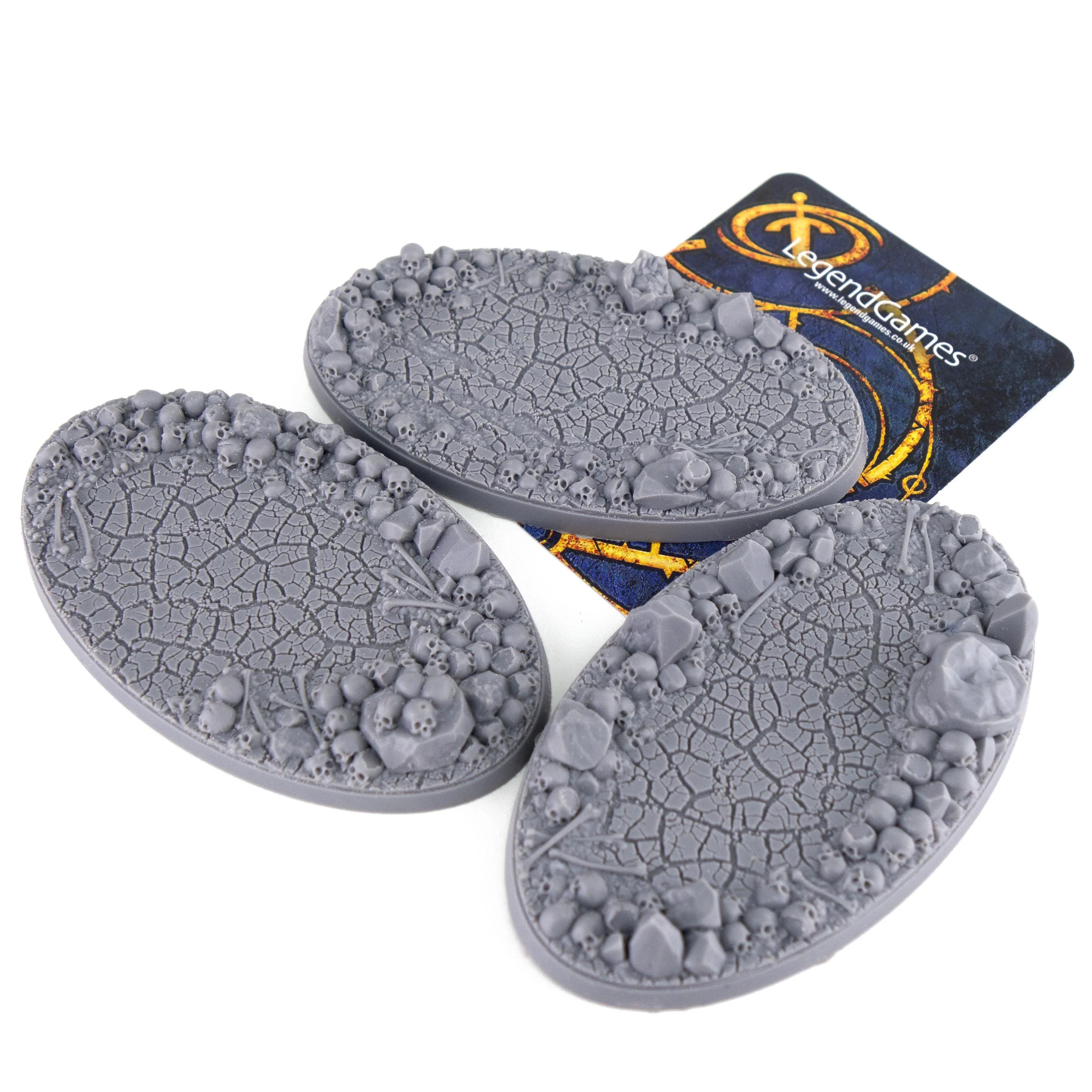 LegendGames 90mmx52mm oval skulls on cracked earth bases x3