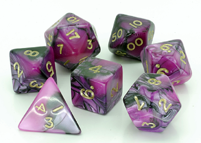 D20 Polyhedral 7 Piece Dice Set - Toxic - Pink/Black