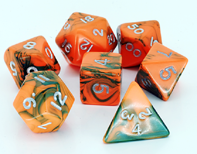 D20 Polyhedral 7 Piece Dice Set - Toxic - Orange