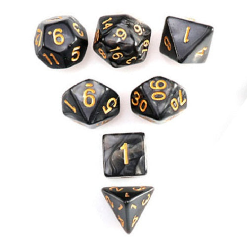 D20 Polyhedral 7 Piece Dice Set - Pearl - Black/Gold