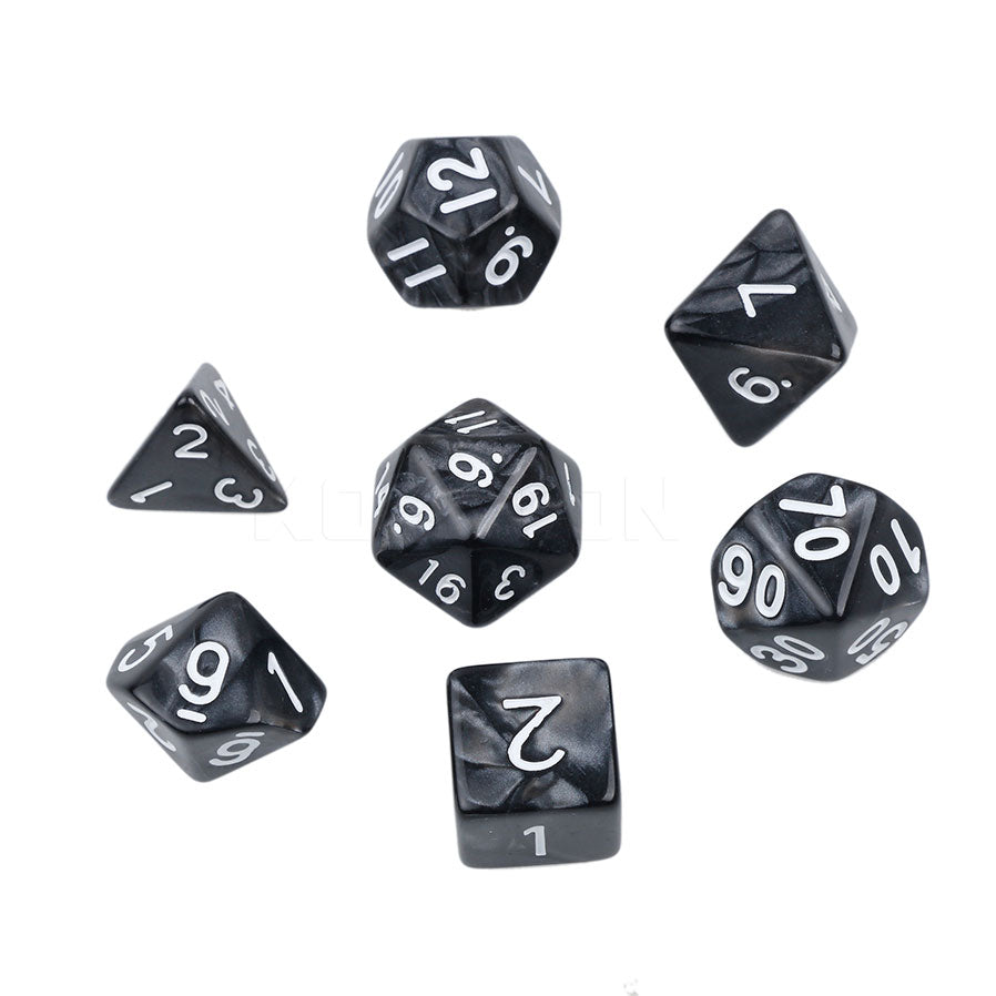 D20 Polyhedral 7 Piece Dice Set - Pearl - Black/White