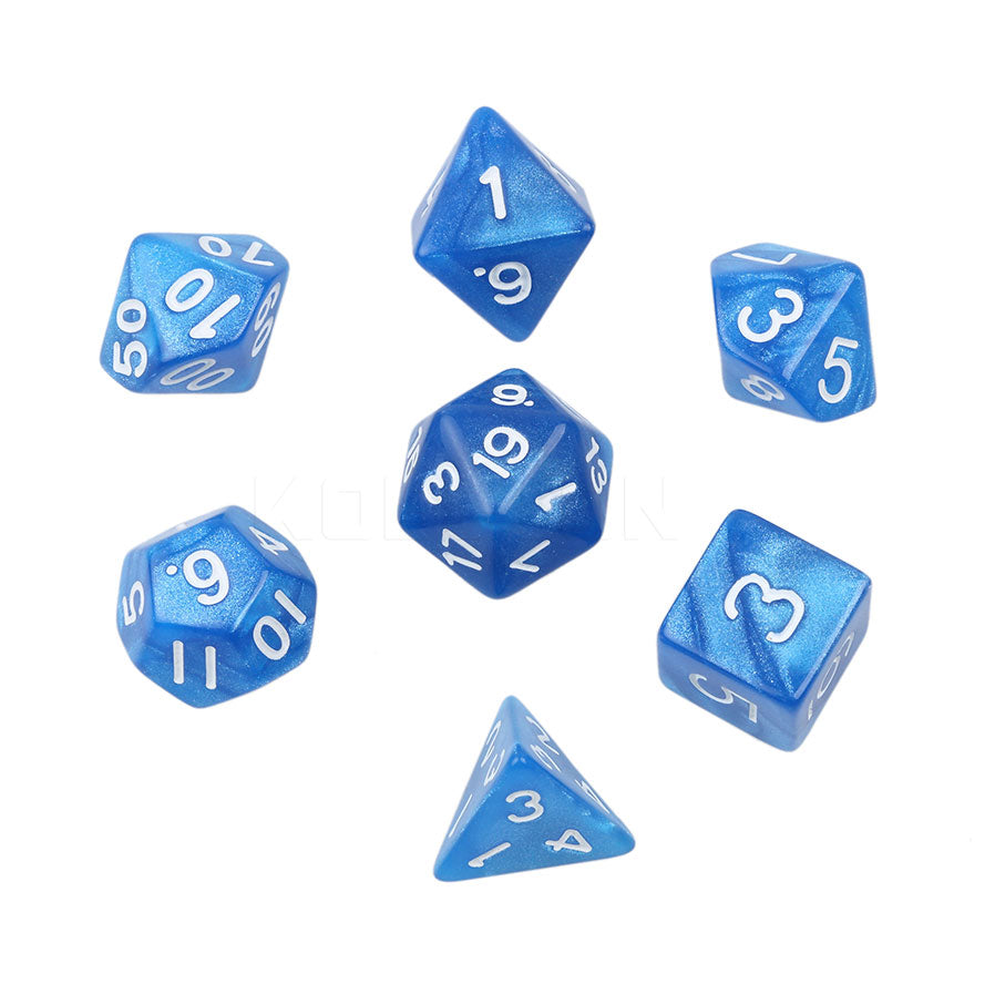 D20 Polyhedral 7 Piece Dice Set - Pearl - Blue