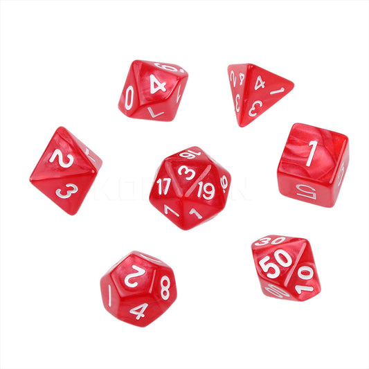 D20 Polyhedral 7 Piece Dice Set - Pearl - Red