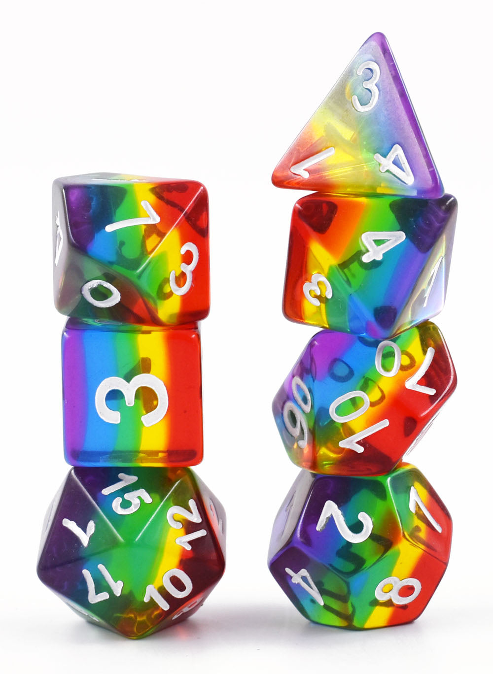 D20 Polyhedral 7 Piece Dice Set - Rainbow - Vibrant Rainbow